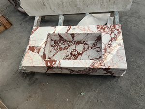 Lavabo de tocador de baño de mármol de lujo Rectángulo Calacatta Fregaderos de baño colgantes de pared de mármol rosa - Product Image 6