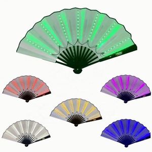 33cm LED Large Rave Folding <b>Hand</b> <b>Fans</b> with Bamboo Ribs and White or Black Fabric Battery Included - Product Image 1