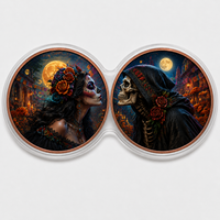 Pièce de collection Challenge Coin Jumelle Jumelée, thème Dia De Los Muertos Sugar Lady & Grim Reaper, style Romantique Dark Fantasy