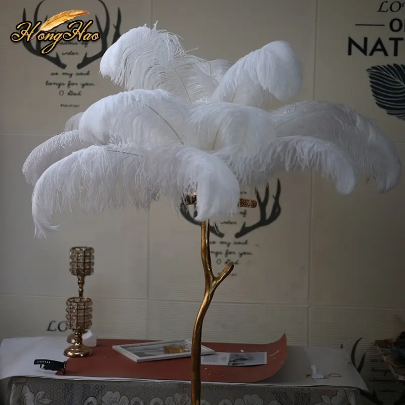 Venta al por mayor Natural 15-75cm blanco pluma de avestruz mullido penacho teñido estampado carnaval disfraz boda fiesta eventos centros de mesa