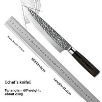 Couteau de Chef en Acier Damas Forgé et Martelé, Lame de 19,5 pouces à Tranchant Affûté, pour Trancher Légumes et Couper Viande, Manche en Bois, Chine