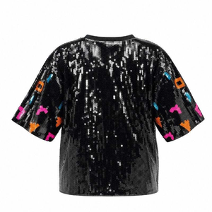 New Wholesale Customized Oversize Black <strong>Sequin</strong> <strong>Crop</strong> <strong>Top</strong> for San Antonio Women - Product Image 2