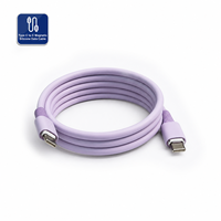 Câble de données magnétique en silicone USB-C vers USB-C 20V DC testé, ICape violet 16 broches à clipser, 1M pour ordinateur et téléphone portable