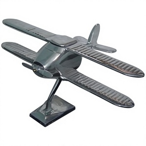 Objet Décoratif Modèle réduit d'avion biplan à double aile poli brillant avec support Accessoires de décoration intérieure Idées cadeaux - Product Image 1