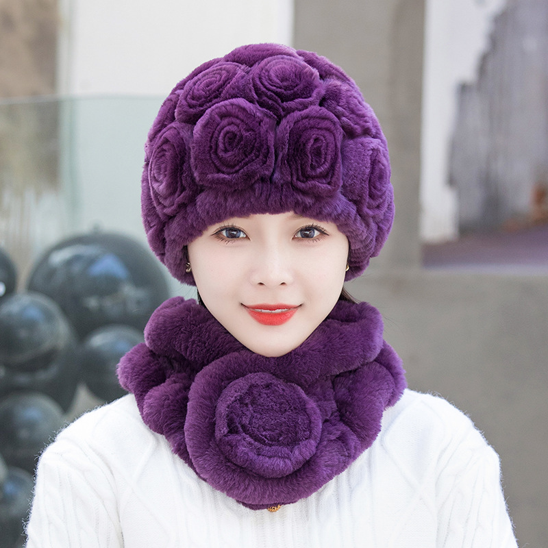 Warmth and Style with Rex Rabbit Fur Hat and Scarf Set display picture 2