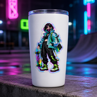 Stiker Anime Cyberpunk Kustom Tahan Air Holografik Die Cut Perekat Sendiri Cetak Karakter untuk Botol Air Jurnal