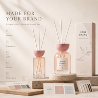 Diffuseur à bâtonnets personnalisé 200 ml, Parfum d'ambiance Pêche Rosée, Marque privée, Achat en gros OEM pour Cadeau, Commerce de détail, Boutique, Hôtel et Spa