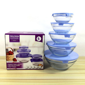 Wholesale 808 Eco Friendly Lead-free Transparent Round Freshness <strong>Microwave</strong> <strong>Oven</strong> Available Glass <strong>Bowls</strong> 5pcs <strong>Set</strong> With Sealing Lid - Product Image 1