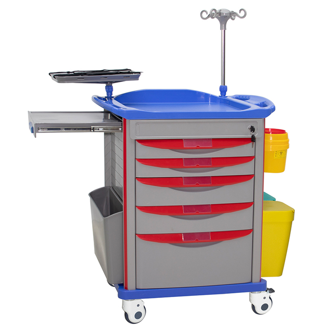 MN-EC003 New Arrival Emergency Trolley with AED Defibrillator Mount and IV Pole