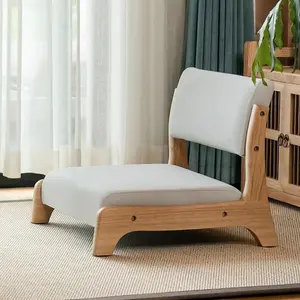 Modern Japanese Style Tatami Wood Legless Floor Tea Chair Solid Wood Floor Chair with Back Support for Washitsu