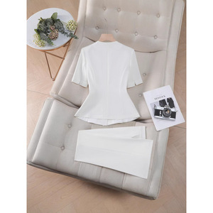 Women's Suit Set Short Sleeve Blazer And Trousers Elegant Satin Anti-Wrinkle Commute YSY6612 - Product Image 2