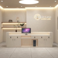 Comptoir de réception/bar moderne et minimaliste en bois durable, design carré, pour hôtel, centre commercial, avec éclairage LED, caractéristiques écologiques, couleur personnalisable