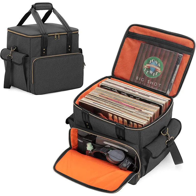 Suporte para gravação de vinil, gravador de vinil para viagem, armazenamento, registro de vinil, bolsa com divisor, suporte para até 60 lp registros