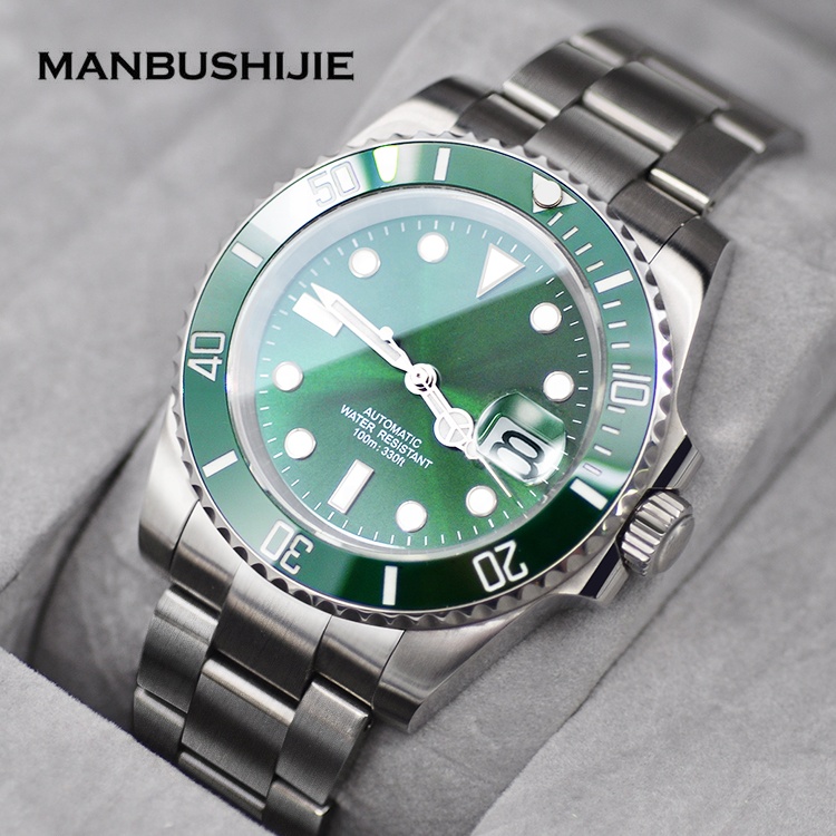 OEM custom logo China Factory Luxury Mechanical Green Watch Genius Sapphire Stainless Steel Waterproof 10ATM Automatic Men Watch