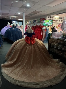 Abito da ballo lungo da quinceañera Mumuleo Snow White con strascico a cappella, in raso moderno e pizzo stampato, vita naturale, per adolescenti, lavorato a maglia - Product Image 6