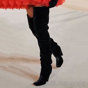 Botas de tacón de aguja hasta la rodilla para mujer, estilo holgado de invierno, con punta cuadrada, botas sexys de caña alta, talla grande 43 - Product Image 6