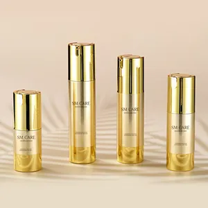 Luxury China Supplier Wholesale Cosmetic Packaging 30ml 50ml Gold UV AS PP Airless Lotion Face Cream Pump Bottle 15ml