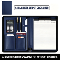 Portafolio Ejecutivo A4 con Cierre y Logotipo Personalizado, Bolsa de Cuero PU para Oficina, Regalo con Calculadora, Bolígrafos y Bloc de Notas