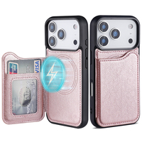 Funda de Teléfono Tipo Cartera Magnética de Cuero, Carga Inalámbrica, Plegable, para 13/14/15/16/17 Pro/Max, con Logotipo Personalizable y Ranuras para Tarjetas
