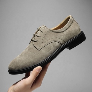 Chaussures habillées Oxford pour hommes en cuir véritable beige, bout rond, à lacets, imperméables, semelle extérieure plate en caoutchouc respirant, pour le bureau et la carrière, automne - Product Image 5