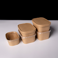Lot de 3 boîtes alimentaires rectangulaires en papier kraft, jetables, avec couvercles, pour plats à emporter, personnalisables avec logo OEM, vente en gros, boîte écologique
