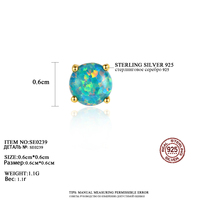 CZCITY Boucles d'oreilles clous délicates géométriques rondes en opale synthétique plaqué or argent sterling 925 à 4 griffes pour filles et femmes