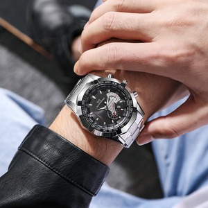 Montre <span class=keywords><strong>à</strong></span> quartz non mécanique pour hommes, avec bande en acier E-02006-New, avec <span class=keywords><strong>calendrier</strong></span> étanche, pour les affaires et les loisirs - Product Image 1