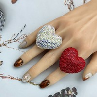 2 pièces clair lire grand coeur bague en cristal étincelant fabriqué à la main bague ensemble cristal mode ensemble de bijoux
