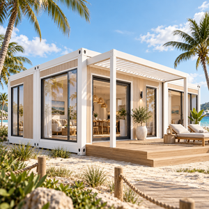 Casa Contenedor Moderna con Paredes de Vidrio y Terraza de Madera, Diseño Rectangular para Espacio de Vivienda - Product Image 2