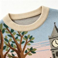 Pull long en tricot jacquard épais en coton pour homme, grande taille, collection automne, motif paysage tendance, vente en gros par petites quantités