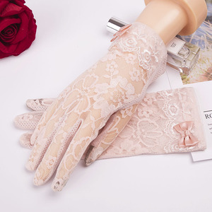 Gants de mariée en dentelle pour <span class=keywords><strong>femme</strong></span>, protection solaire <span class=keywords><strong>UV</strong></span>, haute qualité, pour l'été, gants de conduite sexy courts à doigts complets, motif floral - Product Image 6