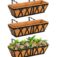 LCHUANG Jardinière suspendue en métal style Art Déco pour balustrade, lot de 3, 24 pouces, avec doublure en fibre de coco, pour balcon/terrasse extérieur