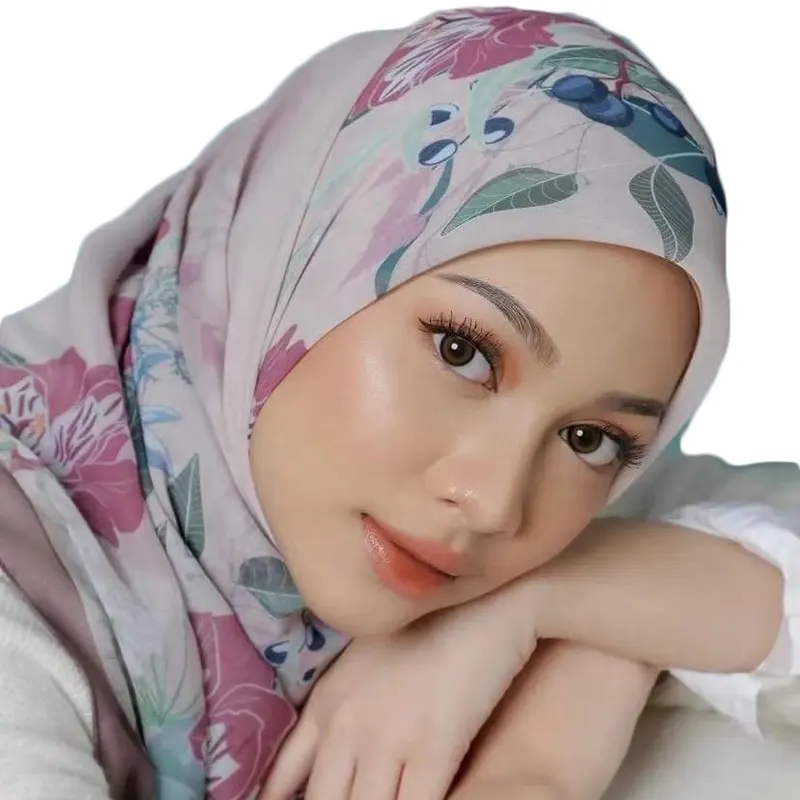 JYL New Collection Muslim Women Cotton Voile Hijab Square Digital Printed Scarf 110x110Cm Malaysia Tudung With High Quality