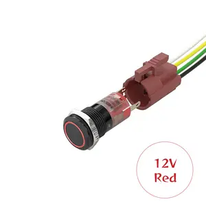 1no1nc five pin terminal ip67 ring illuminated push button switch 16mm momentary red 12v Aluminum Oxide Black