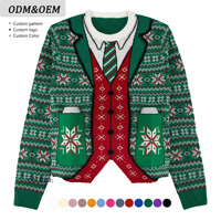 Pull de Noël laid tricoté Pulls personnalisés en jacquard acrylique Famille Joyeux Noël Pull moche avec poche