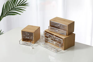 Bamboo Desk Organizer 3-tier <strong>Mini</strong> Desk Makeup Organizer With <strong>Drawers</strong>,make up Storage Cosmetic Organizer - Product Image 2