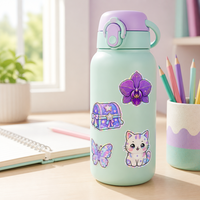 Autocollants personnalisés holographiques découpés à la forme, imperméables, autocollants mignons Kawaii, dessin animé, crème glacée, chat pour journal, bouteille, scrapbooking