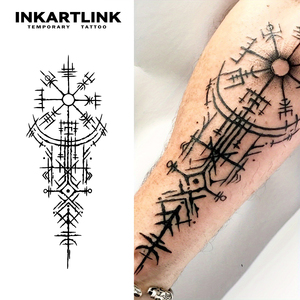 Autocollant <span class=keywords><strong>de</strong></span> tatouage INKARTLINK pour le corps, autocollant <span class=keywords><strong>de</strong></span> tatouage en papier, boussole <span class=keywords><strong>viking</strong></span> Vegvisir, imperméable, écologique, longue durée, en vrac - Product Image 1