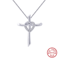 Collier Pendentif Cœur Croix en Argent Sterling 925 de Luxe, Plaqué Or 14K, Chaîne à Maillons Câblés pour Femme, Cadeau Religieux, Vente en Gros