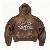 Sweat à capuche marron délavé style vintage avec détails éclaboussés de peinture, poche contrastante, imprimé athlétique, coupe oversize, streetwear