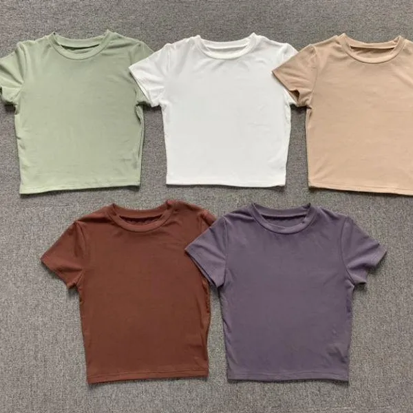 Kaus Atasan Crop Katun Kustom Kaus Kebugaran Yoga Putih Kaus Kaus Crop Wanita Kaus
