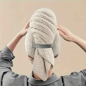 Serviette de cheveux en microfibre tricotée unie, grande taille, absorbante, avec sangle élastique, douce et à séchage rapide - Product Image 2