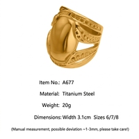 18K PVD Vergoldeter Edelstahl Ovaler Hohlring mit Gravur, Breiter, Anlaufgeschützter Statement-Ring für Damen, Vintage-Schmuckgeschenk