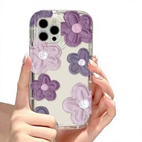 Coque de téléphone en TPU souple à coussin d'air, motif floral peint à l'huile violet, pour iPhone 16 Pro Max et modèles 15/14/13