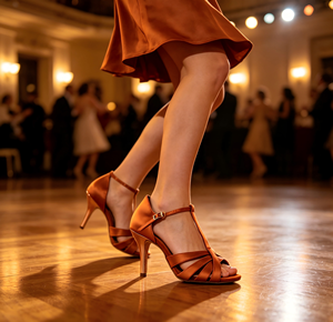 Evkoodance Zapatos de <span class=keywords><strong>Baile</strong></span> Latino <span class=keywords><strong>para</strong></span> Mujer, Tacón de 8.5cm, Color Marrón, Satén, Suela de Cuero Genuino, Zapatos de Salsa y <span class=keywords><strong>Baile</strong></span> de Salón, Nueva Llegada - Product Image 4