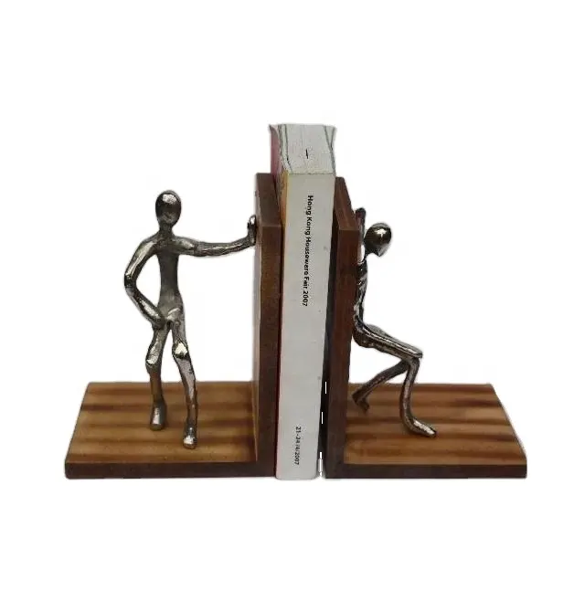 Nickel Plated Double Posture Book End Made In Aluminium And Wood Home Decoration Book End