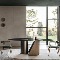 Table à manger ronde artistique moderne avec dessus en verre trempé et cadre en acier inoxydable pour meubles de salle à manger