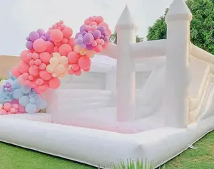 Bán Buôn Tùy Chỉnh Trắng Inflatable Nhà Bị Trả Lại Với Slide Và Bóng Pit Trẻ Em Sân Chơi Trong Nhà Lâu Đài Bouncy Cho Đảng