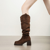 Bottes hautes décontractées noires en faux daim pour femmes, à plateforme et talon carré, bout rond, vente en gros ODM OEM