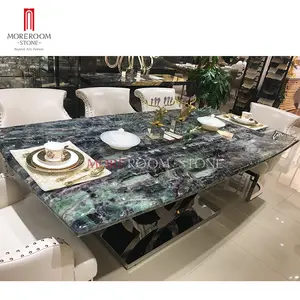 luxury Semi precious stone green fluorite marble dining table set
